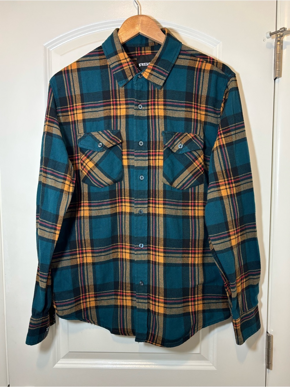 RSQ Teal Plaid Button-Down Shirt with Yellow Accent